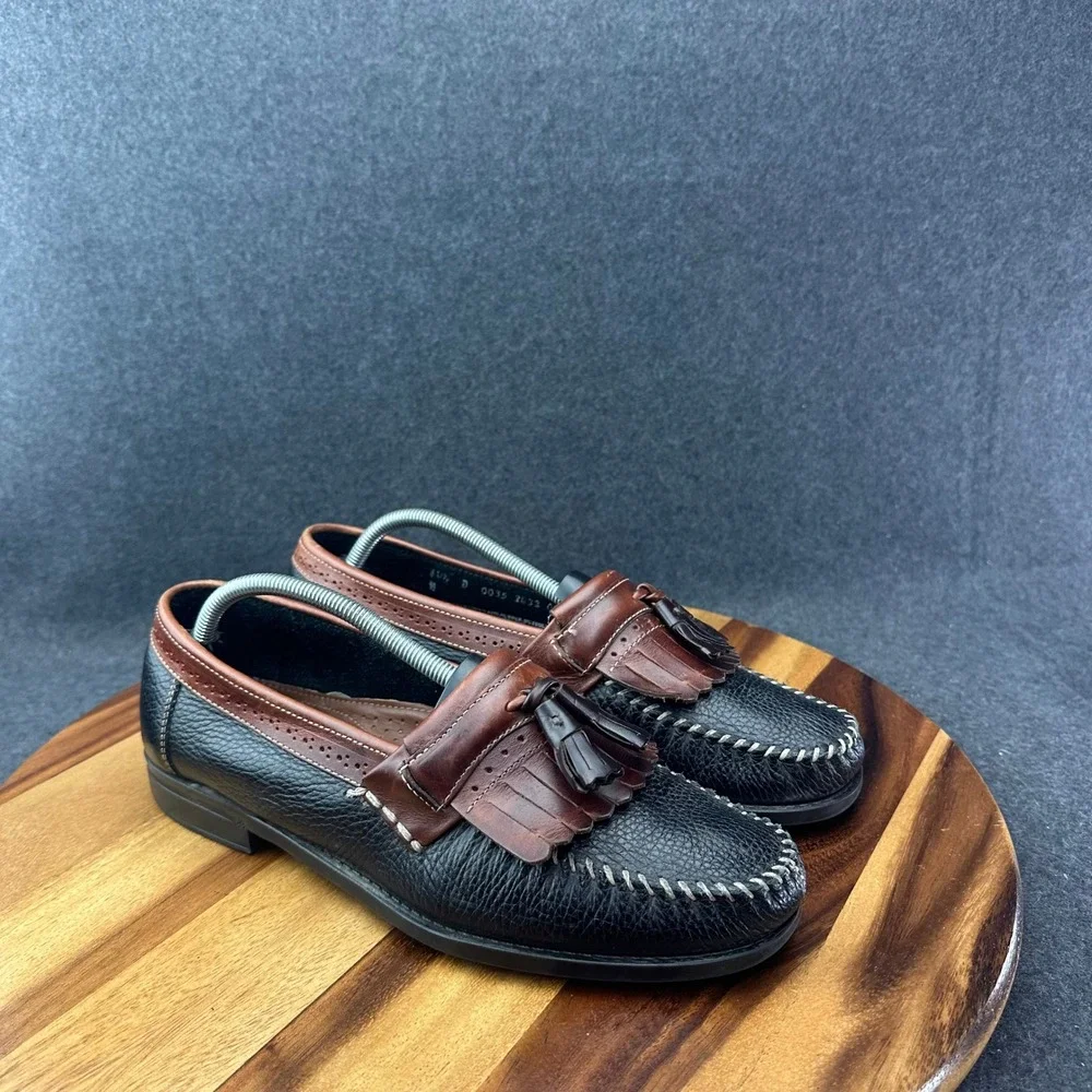 GH Bass Weejuns Michael Mens 10.5 Black Brown Leather Kiltie Tasseled Loafers